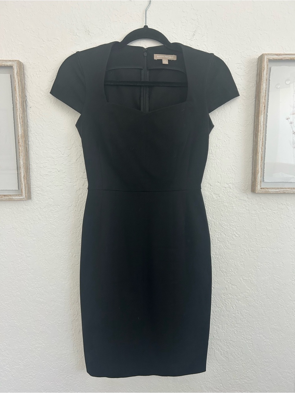Banana Republic Black Midi Sheath Dress with Sweetheart Neckline